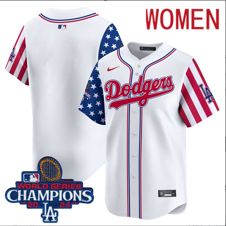 Women  MLB Los Angeles Dodgers blank American Style white 2024 World Series Champions  Limited Jersey->women mlb jersey->Women Jersey